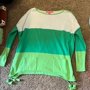 Lilly Pulitzer Green and White Crew Neck Sweater
